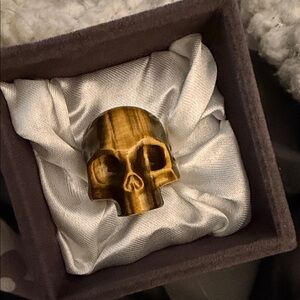 Gold Skull Ring real tiger eye stone size 7
